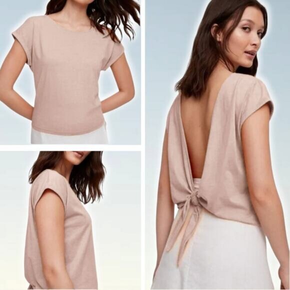 NWT WILFRED Aritzia Adela Rear Self Tie T-Shirt Size Small Camille Pink - Picture 1 of 5